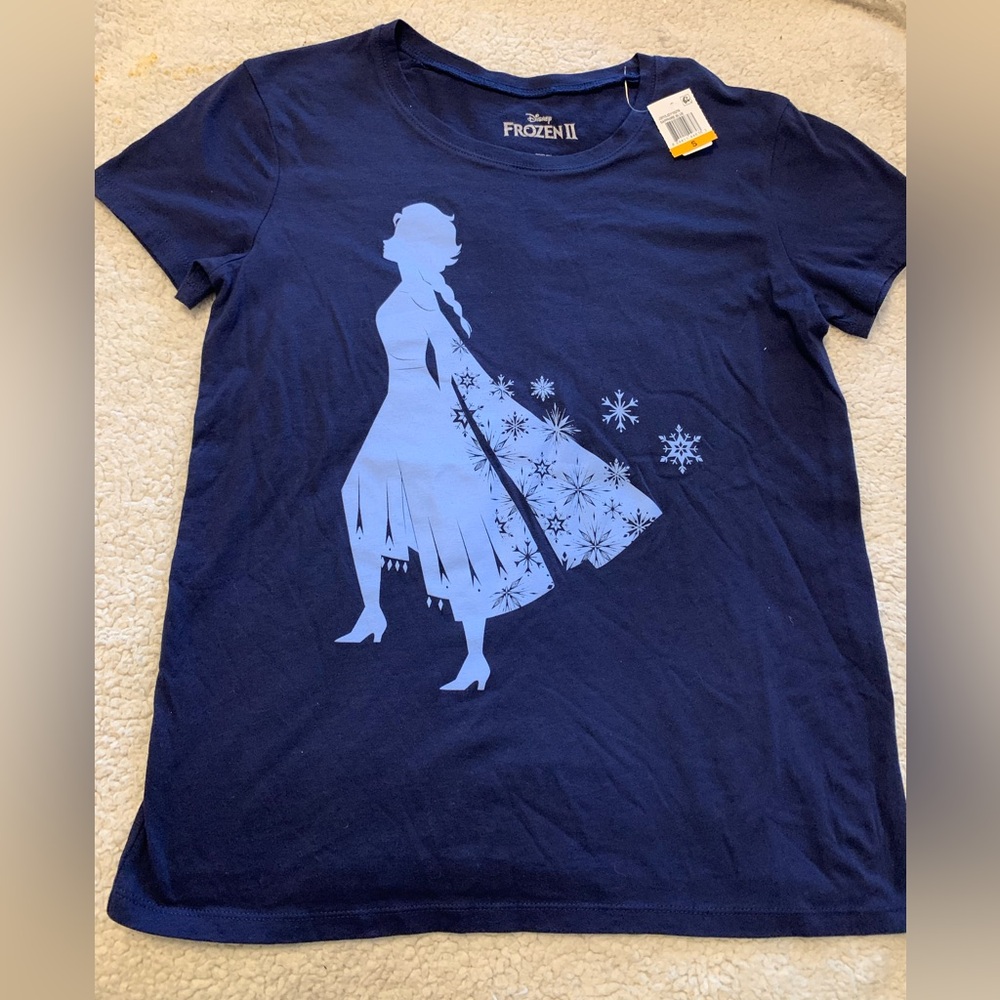 NWT Disney Frozen II Junior’s size Small Sapphire Blue T Shirt